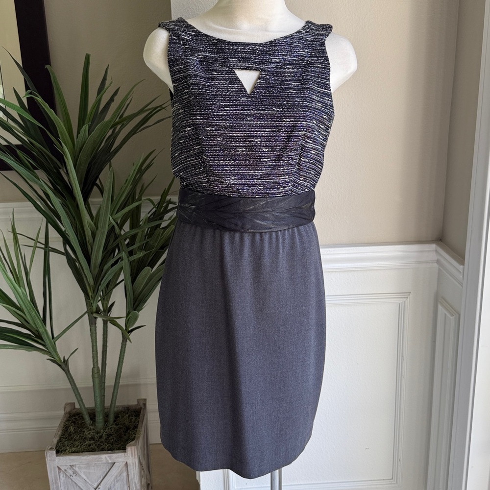 Black Halo Colorblock Tweed Grey Dress Size 4